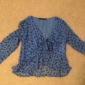 Sheer Blouse with Tie Bow